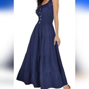 Ostoo Deep Blue Button-Front Maxi Dress